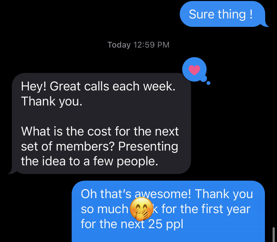Member asking about cost for next set of members