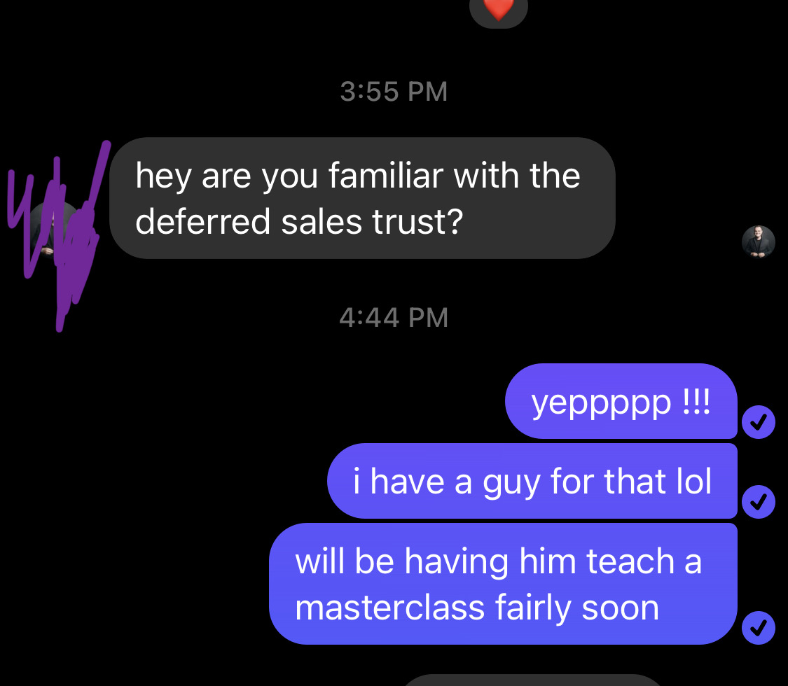 Member message about deferred sales trust