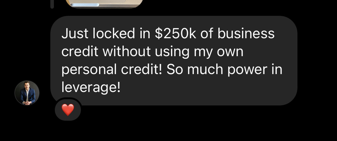 Member message about locking in $250K of business credit